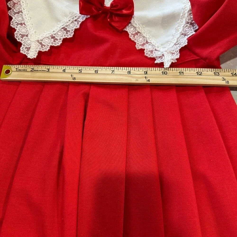 Vintage Mini World Red‎ Pleated Dress Lace Collar Bow Girls 8 Holiday USA